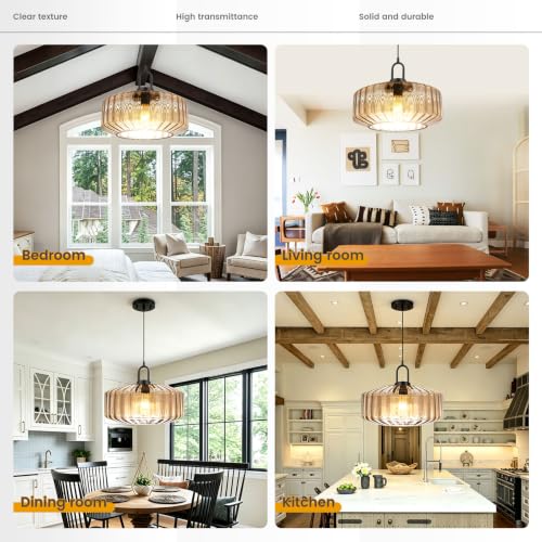 13.78″ Large Glass Pendant Light Mid Century Amber Lighting Fixture