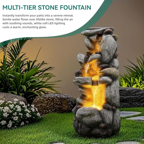 Utym 40" H Oversized Pebbles Rock Outdoor Fountain with Warm LED Lights
