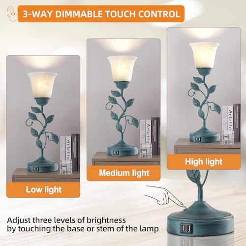 Vintage Touch Table Lamp for Living Room with 2 USB C+A Ports