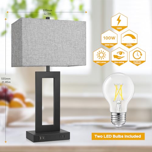 22" Table Lamp Set of 2 with 2 USB Ports (2 Count)