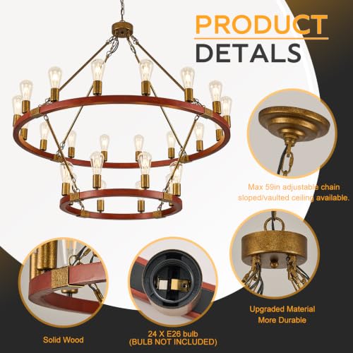 Farmhouse Large Wagon Wheel Chandelier 43" 2 Tier Rustic Gold Chandelier