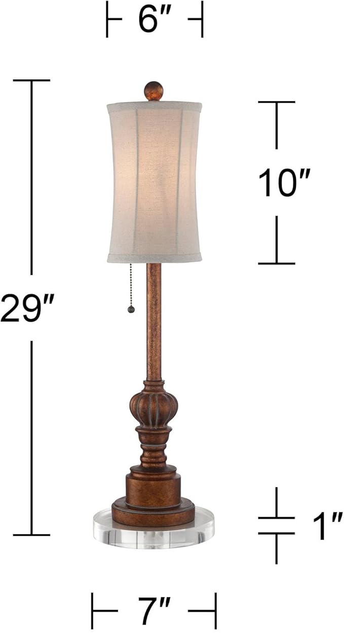 Regency Hill Bertie Rustic Traditional Buffet Table Lamps 28" Tall Skinny Set of 2 with Round Risers Brown Fabric Drum Shade for Bedroom Living Room Nightstand Bedside Night Stand Office Kids Room