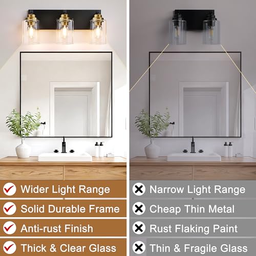 3 Light Black and Gold Bathroom Vanity Light