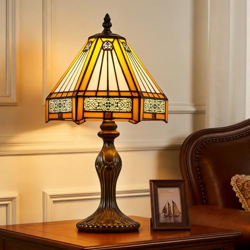 Table Lamp 8" W x 14.3" H Small Amber Mission Stained Glass Lamp