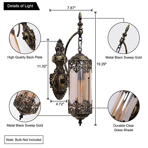 Antique Gothic Amber Glass Wall Sconce for Bedroom