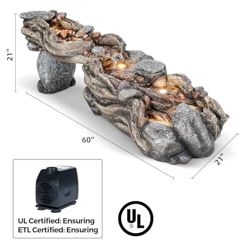 60" Long Cascading Outdoor Rock Water Fountain