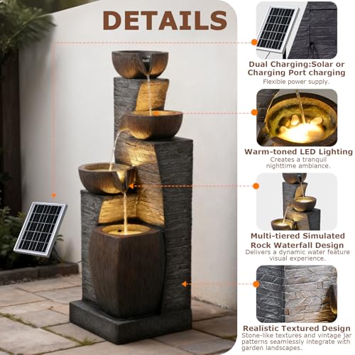 38.2" Tall Solar Water Fountain Outdoor Garden with LED Lights