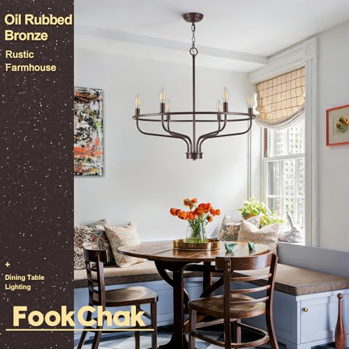 6 Light Farmhouse Oil Rubbed Bronze Chandelier Dining Room Light Fixture Metal Candle Chandeliers for Bedroom Hanging Lighting for Kitchen Living Room Entryway Foyer