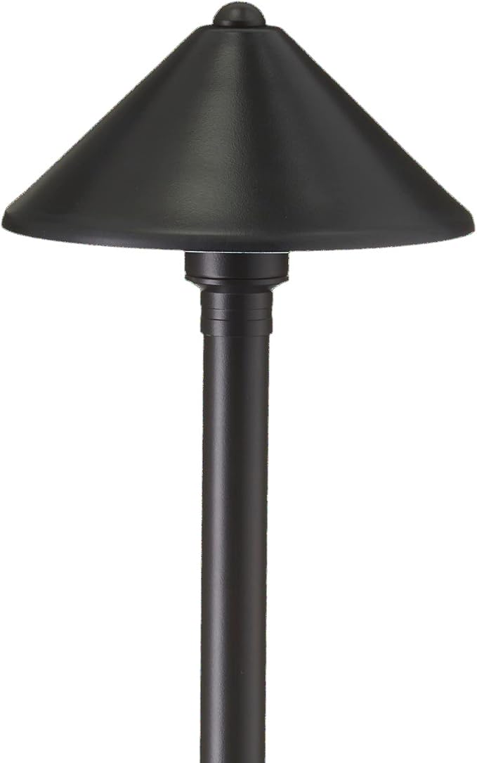 VOLT Conehead 12V Black Brass Path Light (7" Shade, 25" Tall) for Low Voltage Landscape Lighting on Outdoor Pathway, Walkway, Garden, Driveway or Patio - Aura Lighting