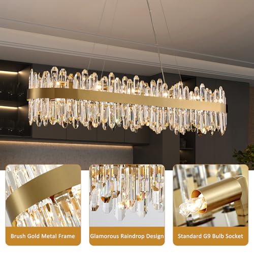 Gold Oval Crystal Chandelier L45.3 inch