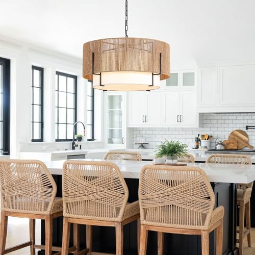 25.6" Large Rattan Chandelier for Dining Room