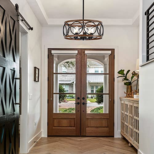 19.7" 6 Light Black Farmhouse Drum Pendant Light for Dining Room