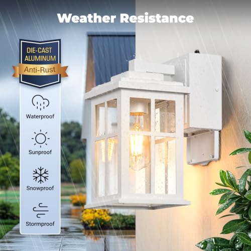 White Dusk to Dawn Outdoor Lighting with GFCI Outlet