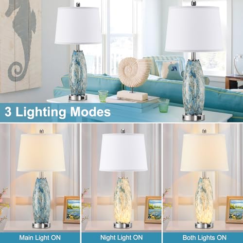 29" Tall Coastal Glass Table Lamps Set of 2 for Bedroom Living Room (2 Count)