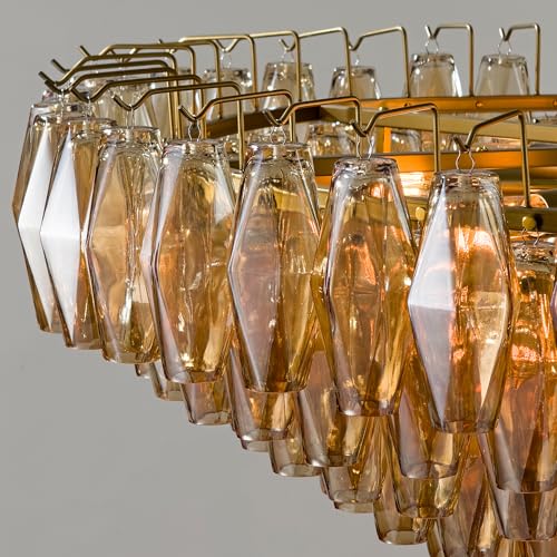 37 Inch Gold Amber Crystal Chandelier with 12 E12 Lights