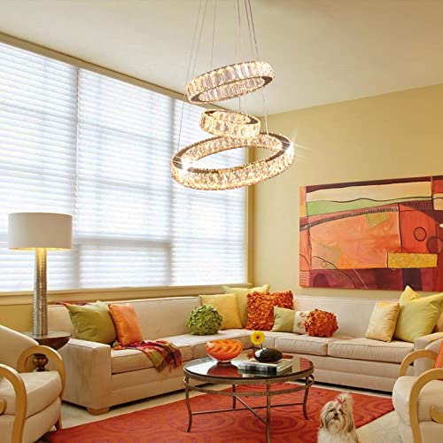 Dimmable Modern LED Chandelier 3 Ring Pendant Light Crystal Chandelier for Dining Room Living Room Bedroom