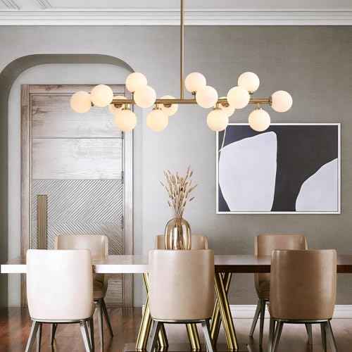 Mid Century Modern Chandelier Over Table, 16-Light Globe Sputnik Chandelier Rectangle Pendant Lighting Fixture Hanging Ceiling Light for Dining Room, Kitchen Island