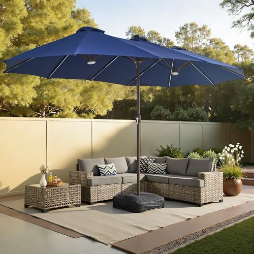 15ft Large Patio Umbrellas with Base & Solar Lights