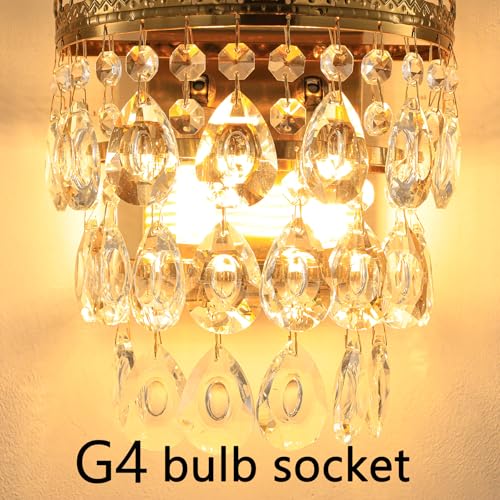 Glam Crystal Wall Sconces Gold Wall Light Empire Luxury Vanity Lighting for Bedroom Living Room Dining Room Wall Lighting Fixtures Set of 2 (2 Count)