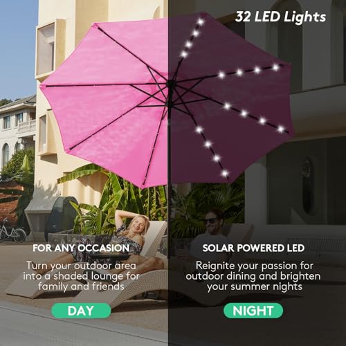 9FT Outdoor Patio Umbrella with Solar Lights