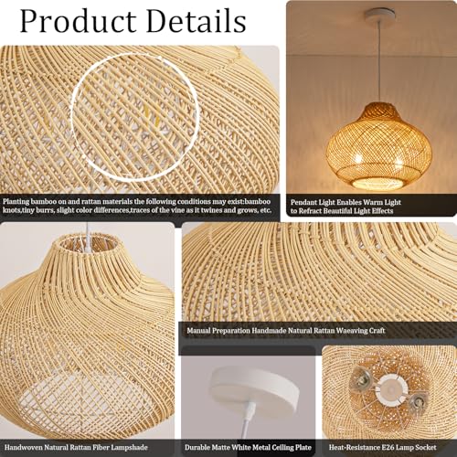 15" Rattan Pendant Light