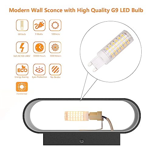 Black LED Wall Sconces 1 Pack Indoor Modern Wall Lights Hardwired Up and Down Interior Wall Mount Light for Living Room Bedroom Hallway Warm White 3000K