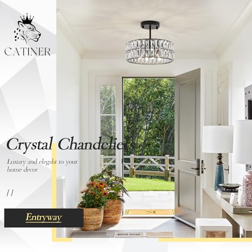Black Crystal Chandelier 12" Modern Ceiling Pendant Light 3