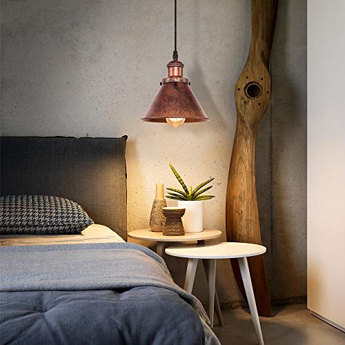 Farmhouse Pendant Light Rustic Cone Shade Mounted Fixture Hanging Ceiling Lamp Antique Painted Vintage Finish Small Light