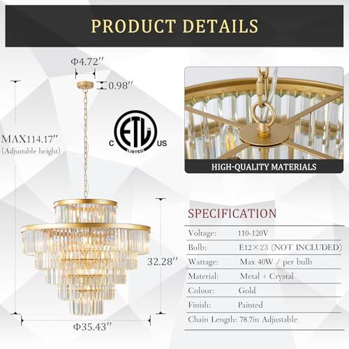 36" Large Crystal Chandelier (23 Count)