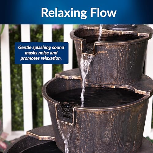 40" Tall Outdoor Floor Tiered Rustic Pump and Barrel Water Fountain
