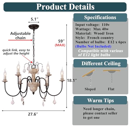 French Country Chandelier 6 Lights Retro Rustic Lights Fixture