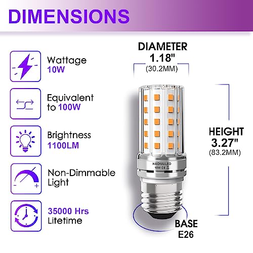 E26 Bulb 10W 3 Pack led Corn Light Bulb Warm White 2700K 1100 Lumen 100 watt Equivalent E26 (3 Count)