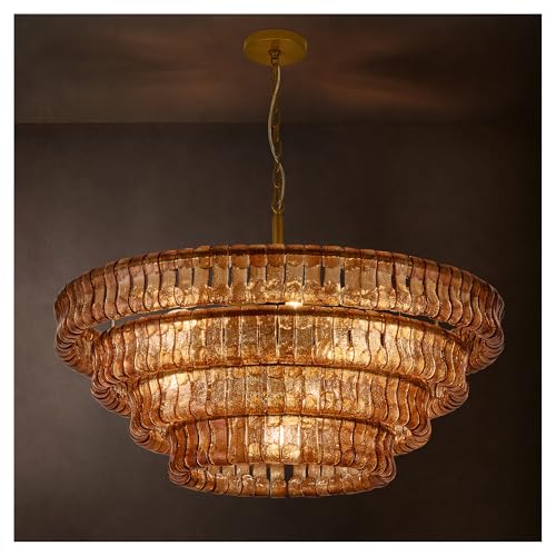 40 Inch Modern Round Amber Crystal Glass Chandelier