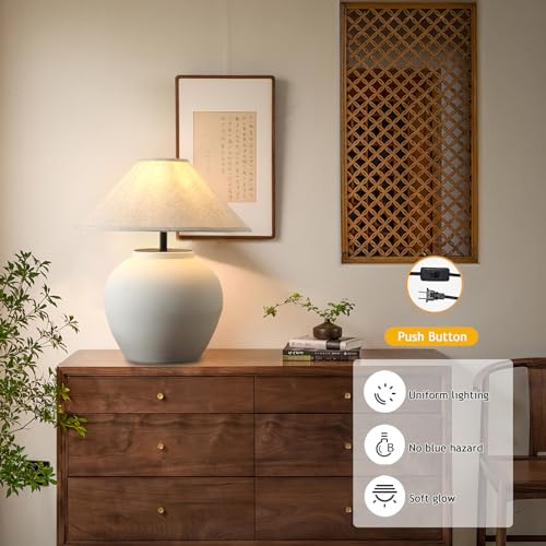 Farmhouse Table Lamps Black 18.8" Tall Ceramic Table Lamp Rustic Southwestern Clay Pot Ceramic Lampshade with Fabric Shade Bedside Nightstand for Living Room Bedroom House Office Entryway