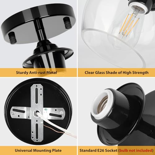 Modern Semi Flush Mount Ceiling Light with Clear Glass Shade