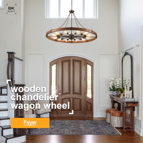 Farmhouse Wagon Wheel Chandelier 43" Walnut Rustic Chandeliers 12