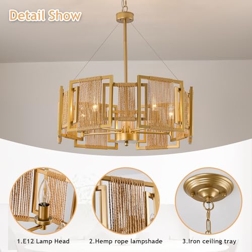 4 Light Boho Rattan Chandelier Light Fixture