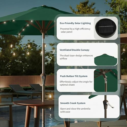 10FT Solar Umbrella 32 LED Lighted Patio Umbrella Table Market Umbrella w