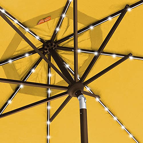 USA 10-Year-Non-Fading 9ft 3-Tier Market Patio Umbrella, Commercial Table Umbrella with 80 Solar LED Lights, Crank Open, Windproof & UPF 50+ UV Protection for Garden, Deck, Pool, Backyard, Sunflower Yellow