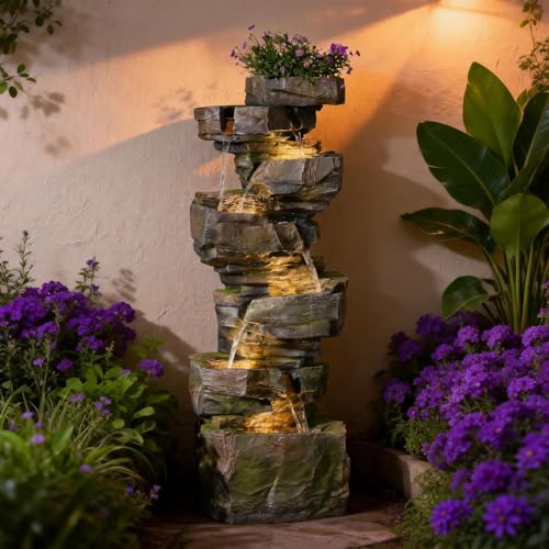 49H Realistic Rock Outdoor Water Fountain with 6 Tiers