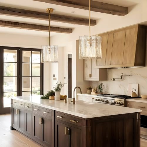 Modern Large 12 in Brass Water Ripple Glass Kitchen Island Pendant Light Fixtures