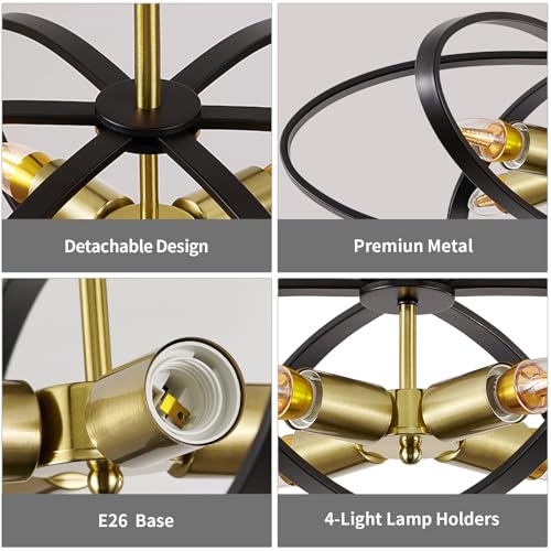 Semi Flush Mount Ceiling Light Chandelier 20'' Black and Gold Modern Light Fixtures Ceiling 4