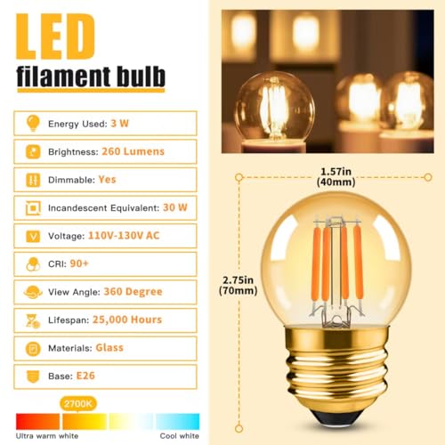 G40 Dimmable Amber LED Bulbs (2 Count)