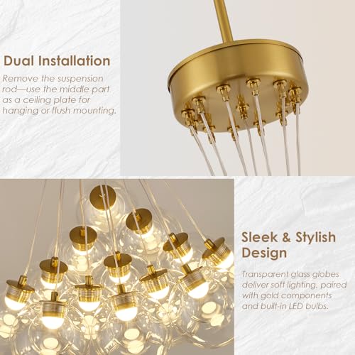 Modern Sputnik Chandeliers 13 Lights Clear Bubble Glass Chandelier Lighting