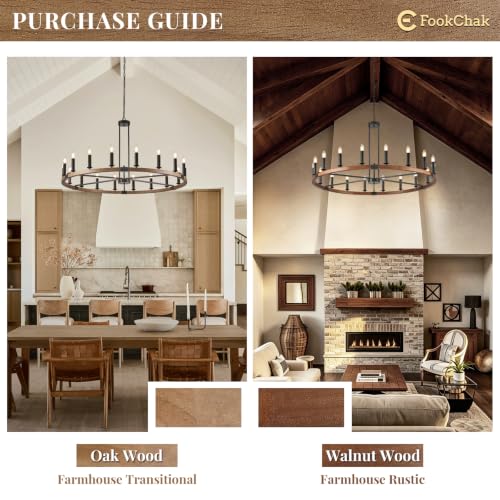 Farmhouse Large Wagon Wheel Chandelier 18 Light Wood Round Chandeliers 47in