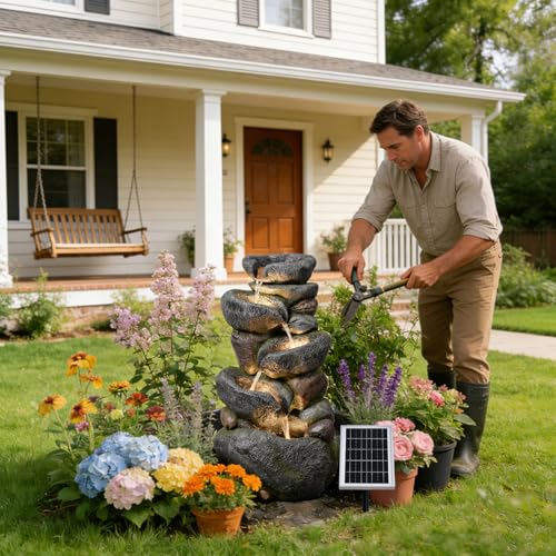 36.2" H Solar Water Fountain Outdoor Garden 5