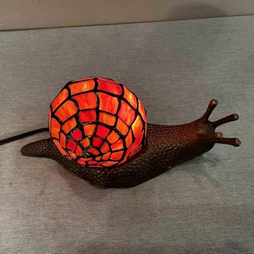 L10989 Red Land Snail Tiffany Style Stained Glass Accent Table Lamp