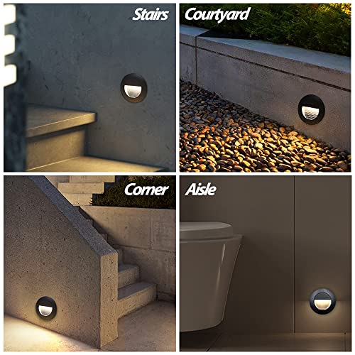 3W LED Recessed Step Light Warm White 120V IP65 Waterproof Black (4 Count)