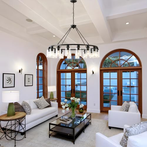 Black Wagon Wheel Chandelier 40 Inch Modern Farmhouse Glass Pendant Light 16 (16 Count)