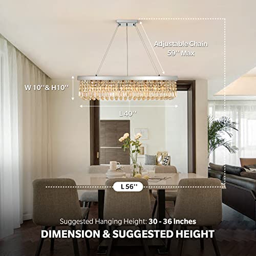 Rectangle K9 Crystal Chandelier Modern Rectangular Pendant Light Fixture for Dining Room Kitchen Island Chrome L40 x W10 x H10